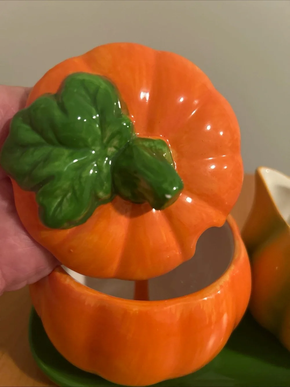 Festive Pumpkin Sugar Bowl and Creamer Set - Orange & Green
